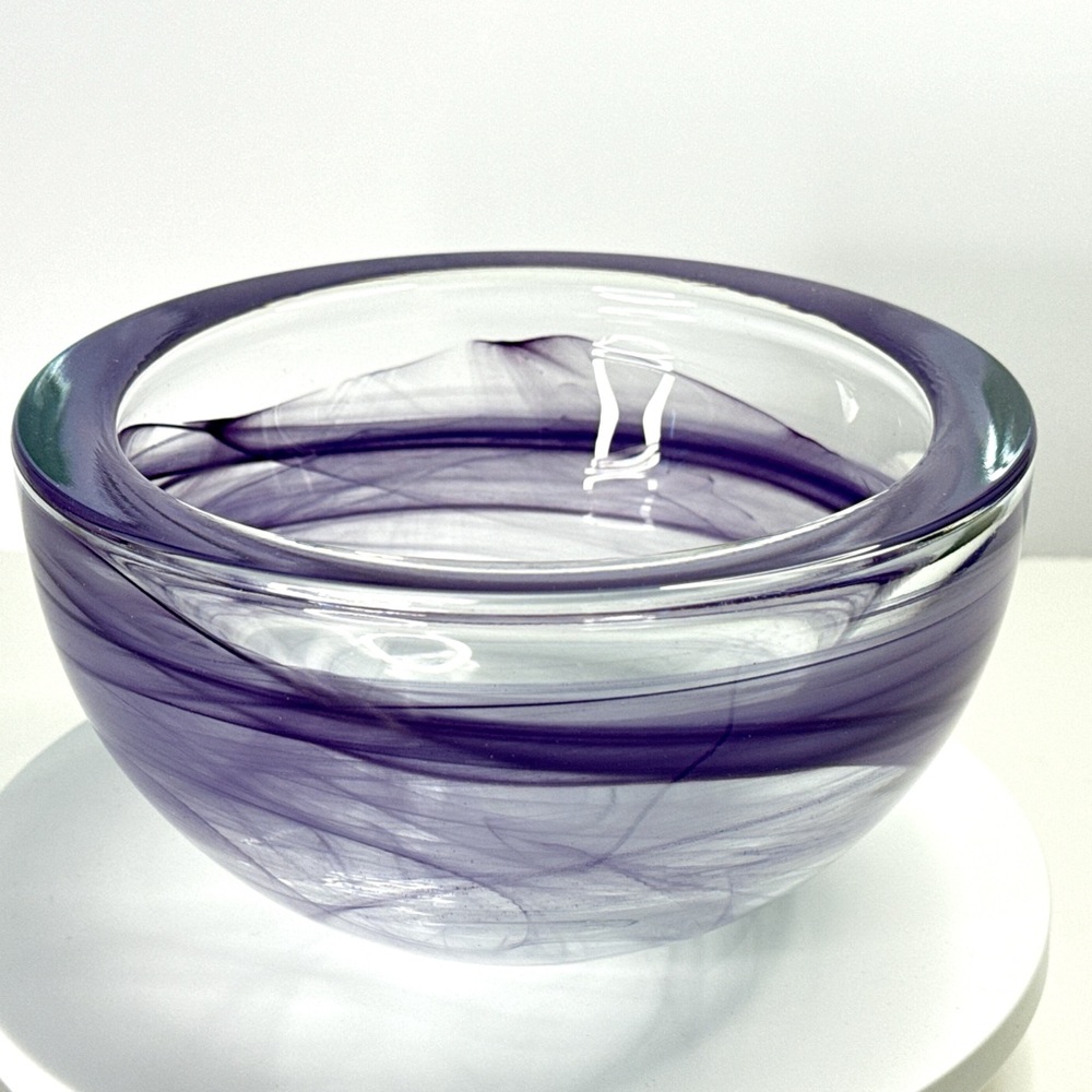 Artisan Glass Bowl with Purple Swirl Design